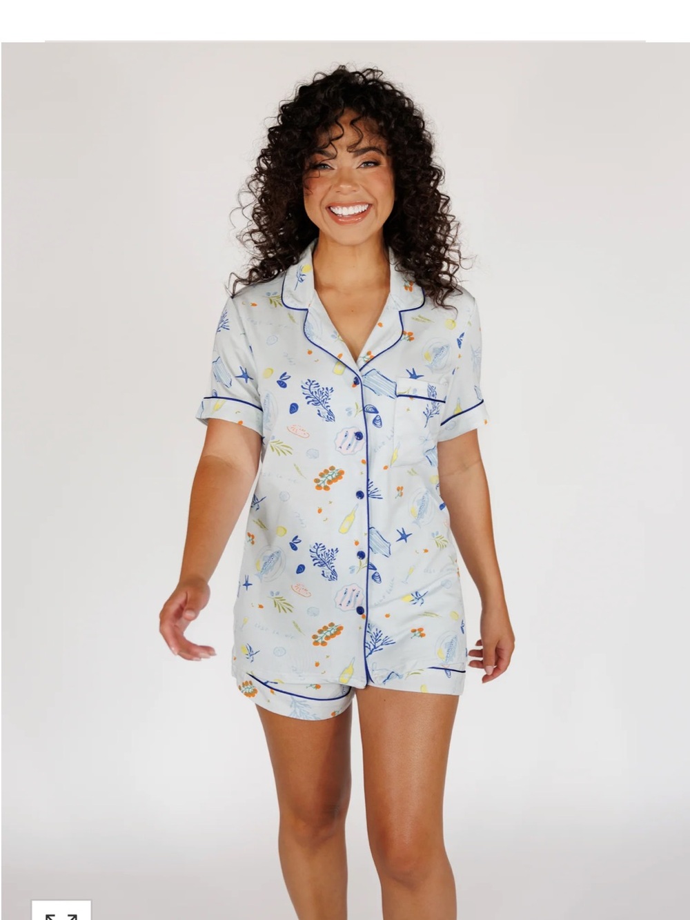 In my Sundays, Mallory Ervin Women's Short Pajama Set - Blue Floral Print